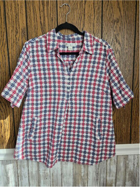 Women's Christopher & Banks Plaid Tunic Top XL Red Blue